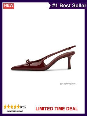 Women's Slingback Kitten Heels Pointed Toe Bow Pumps Faux Leather